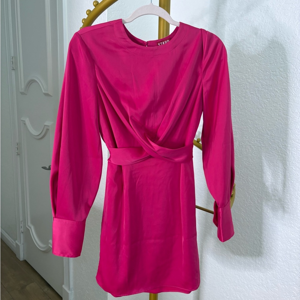 STAUD Hot Pink Crosshill Satin Mini Dress